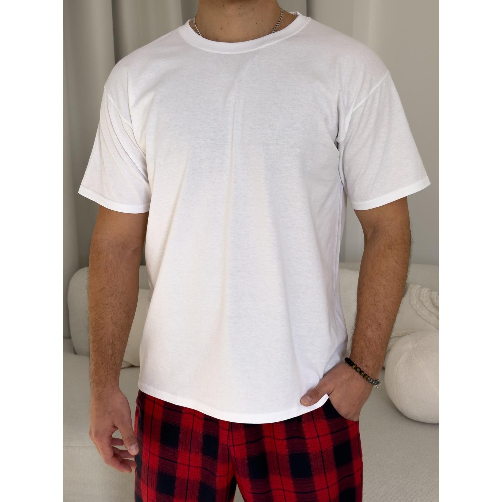 Фото  домашній комплект для чоловіків глен (штани+футболка біла)