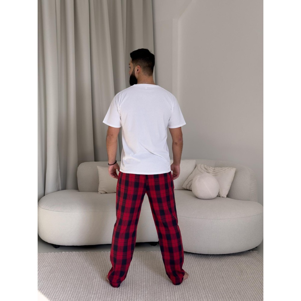 Фото  домашній комплект для чоловіків глен (штани+футболка біла)