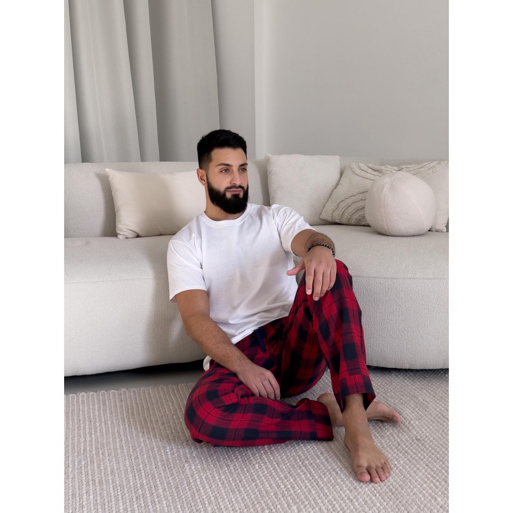 Фото  домашній комплект для чоловіків глен (штани+футболка біла)