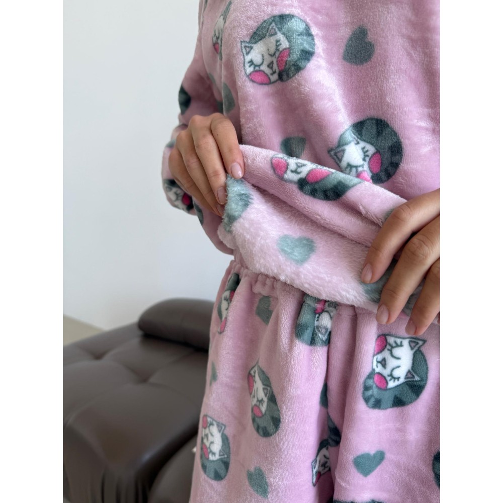 Зображення  домашняя теплая женская пижама мяу-лав из велсофта