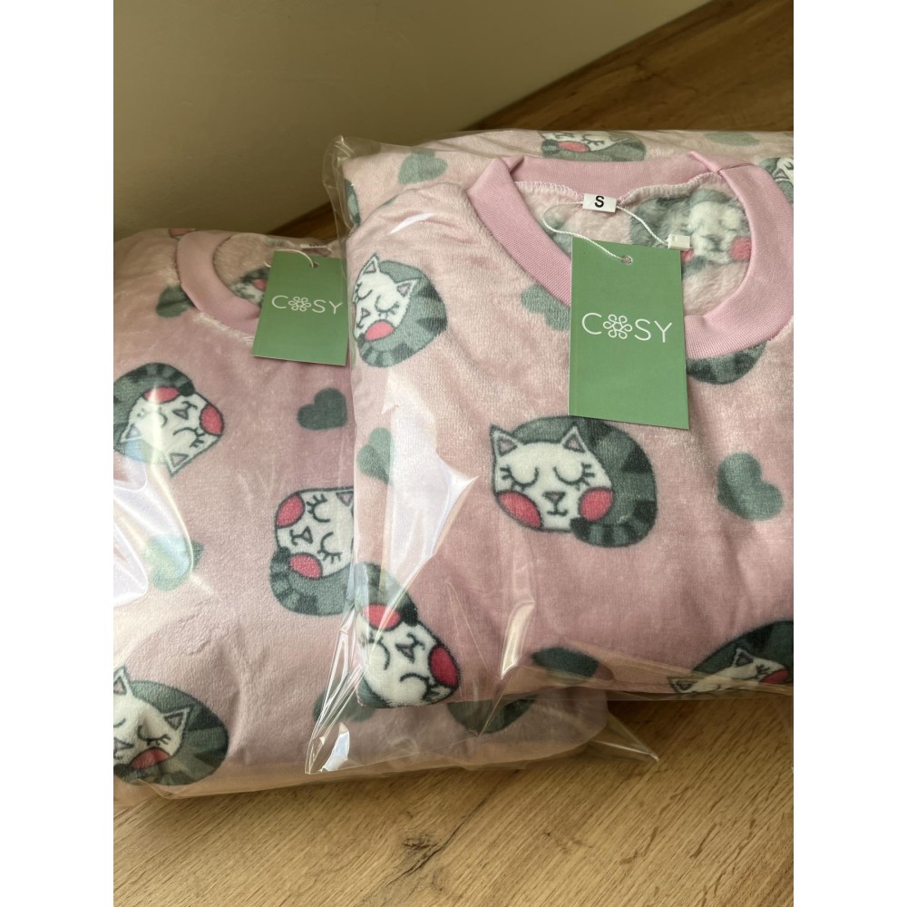 Зображення  домашняя теплая женская пижама мяу-лав из велсофта