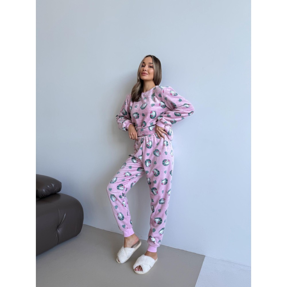 Зображення  домашняя теплая женская пижама мяу-лав из велсофта