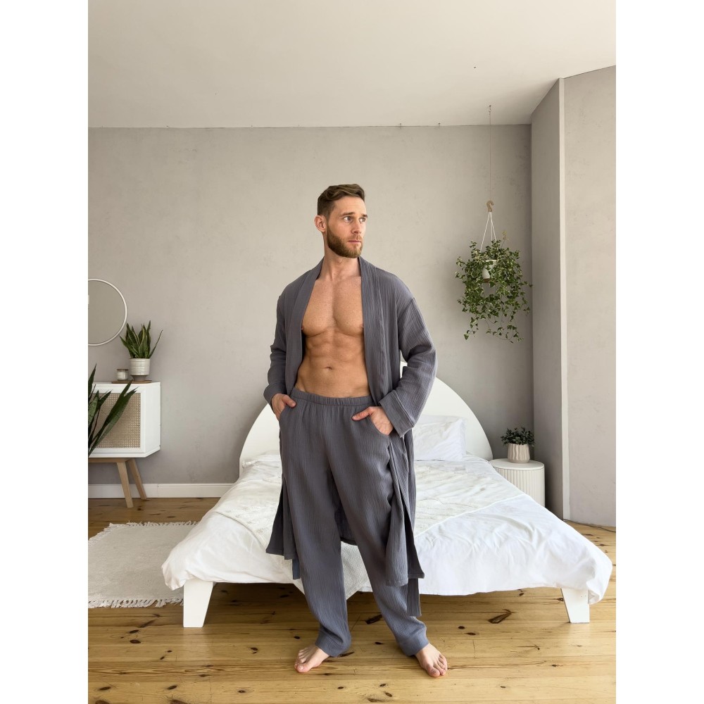 Фото  чоловічий подарунковий набір estet (халат +піжама), темно-