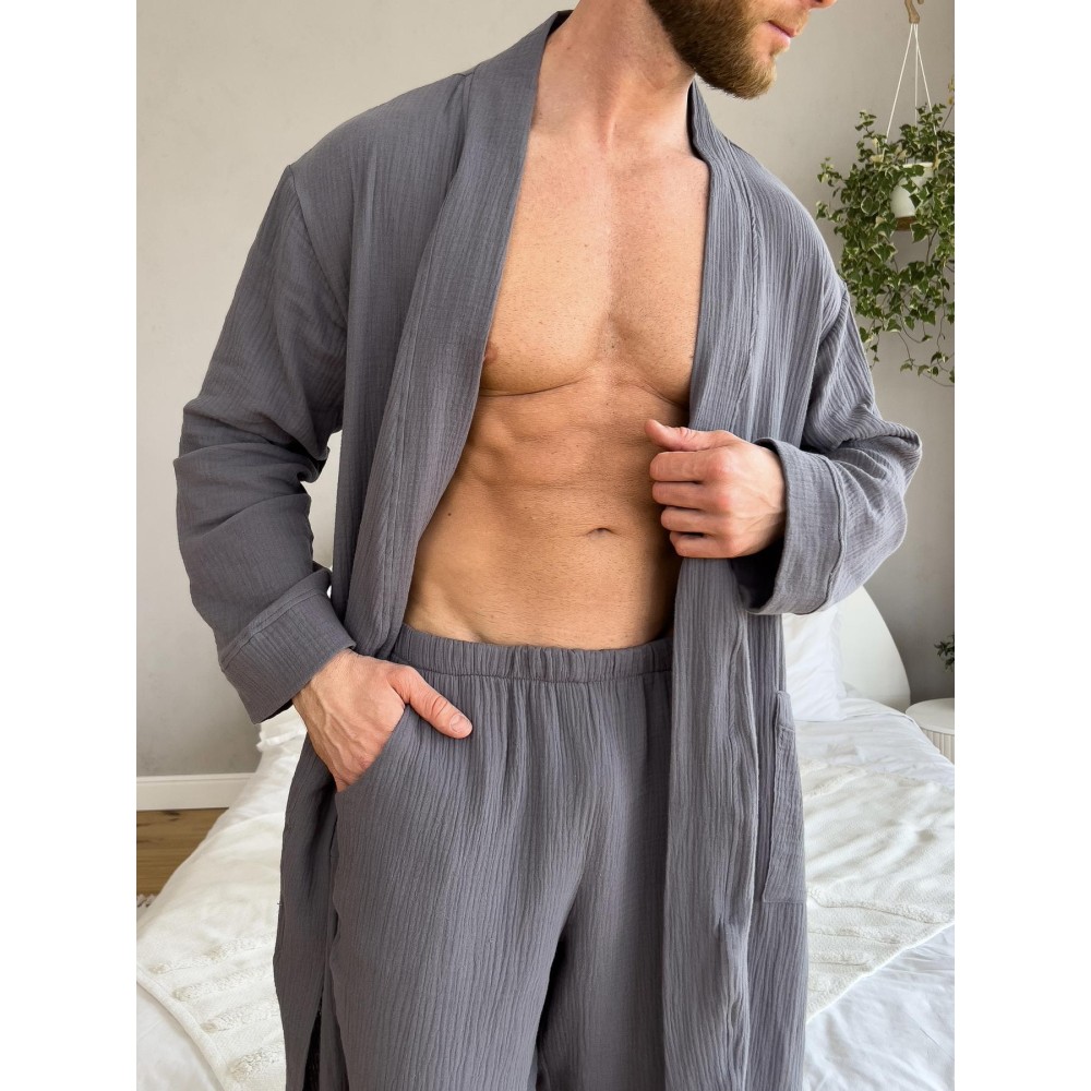 Фото  чоловічий подарунковий набір estet (халат +піжама), темно-