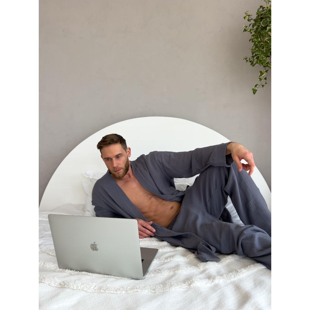 Фото  чоловічий подарунковий набір estet (халат +піжама), темно-