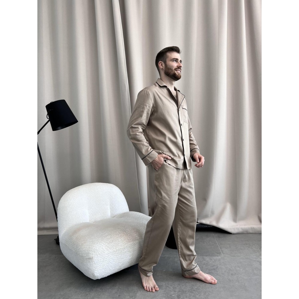 Зображення  піжама чоловіча cosy з cатину (штани+сорочка), iced coffee