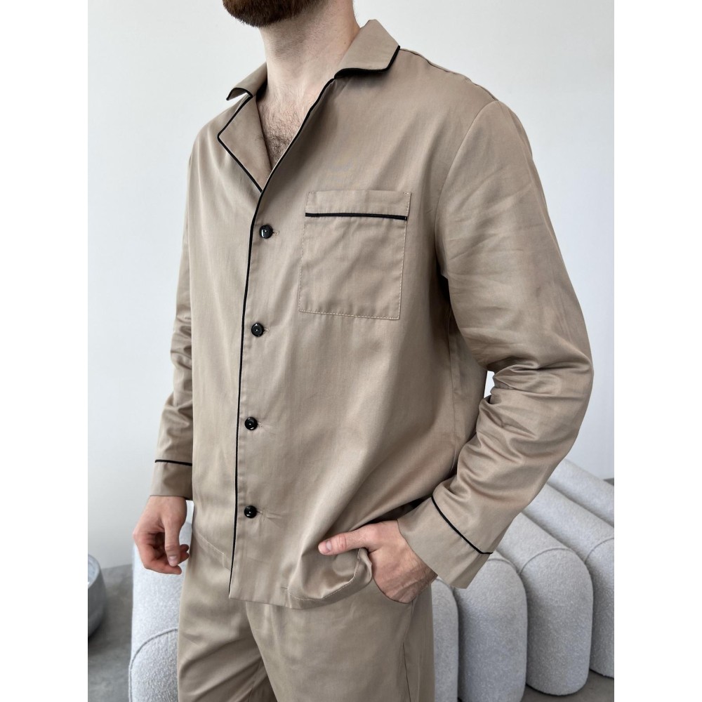 Зображення  піжама чоловіча cosy з cатину (штани+сорочка), iced coffee