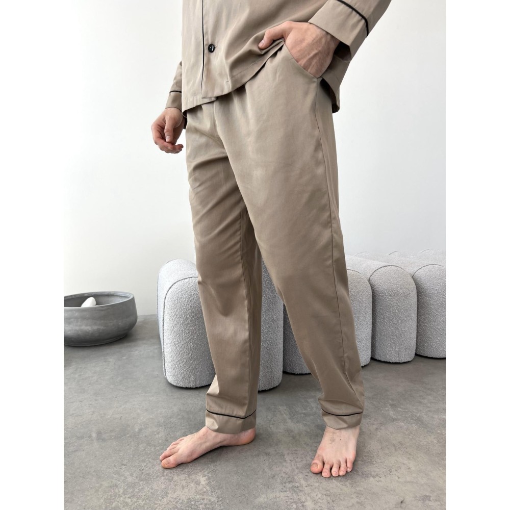 Зображення  піжама чоловіча cosy з cатину (штани+сорочка), iced coffee