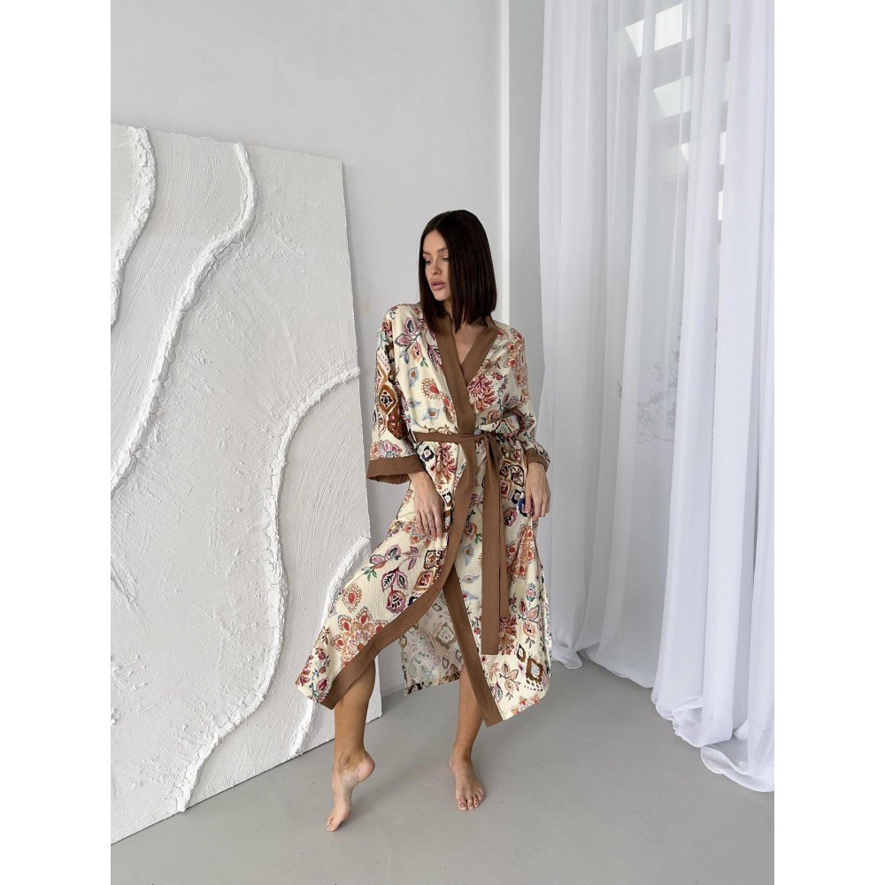 Фото  жіночий халат кімоно довгий boho chic карамель