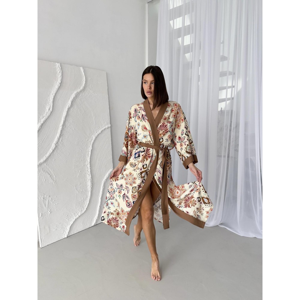 Фото  жіночий халат кімоно довгий boho chic карамель