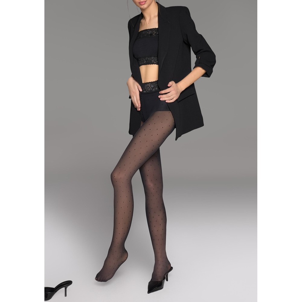 Зображення  жіночі колготки в горох з кружевним поясом на силіконі marilyn dream line d03 5
