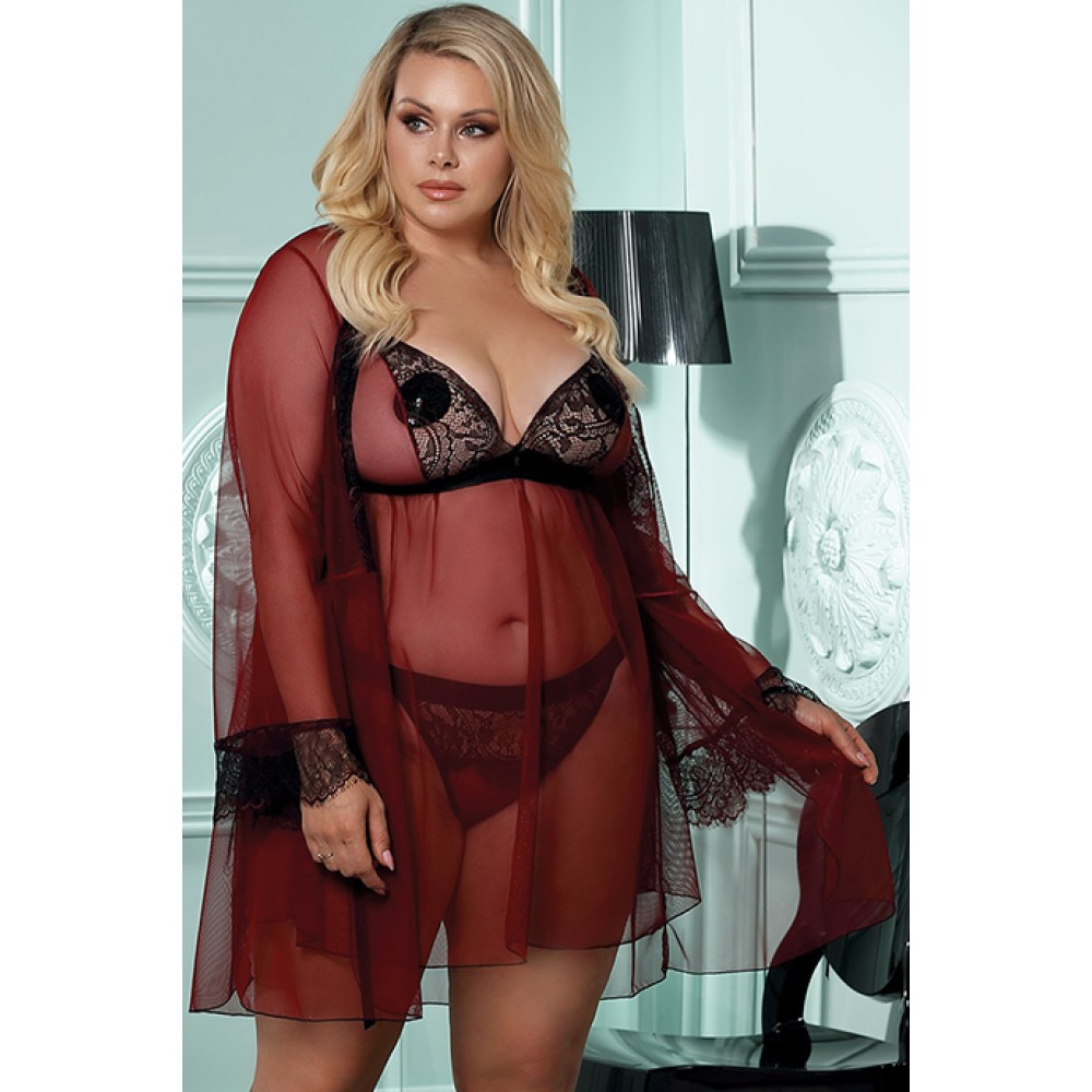Зображення  пеньюар anais arabella бордово-черный xl/xxl(l+)