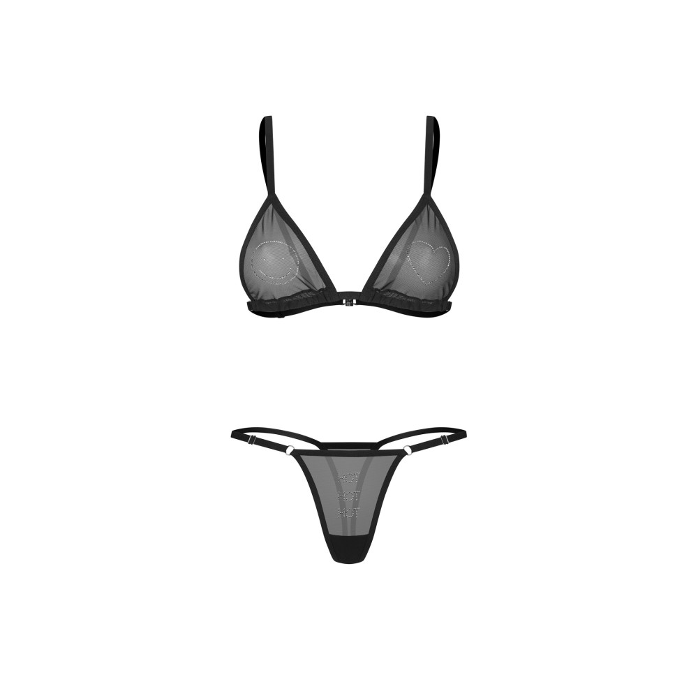 Фото  комплект еротичної білизни obsessive wet me (бюстгальтер + стрінги), чорний,