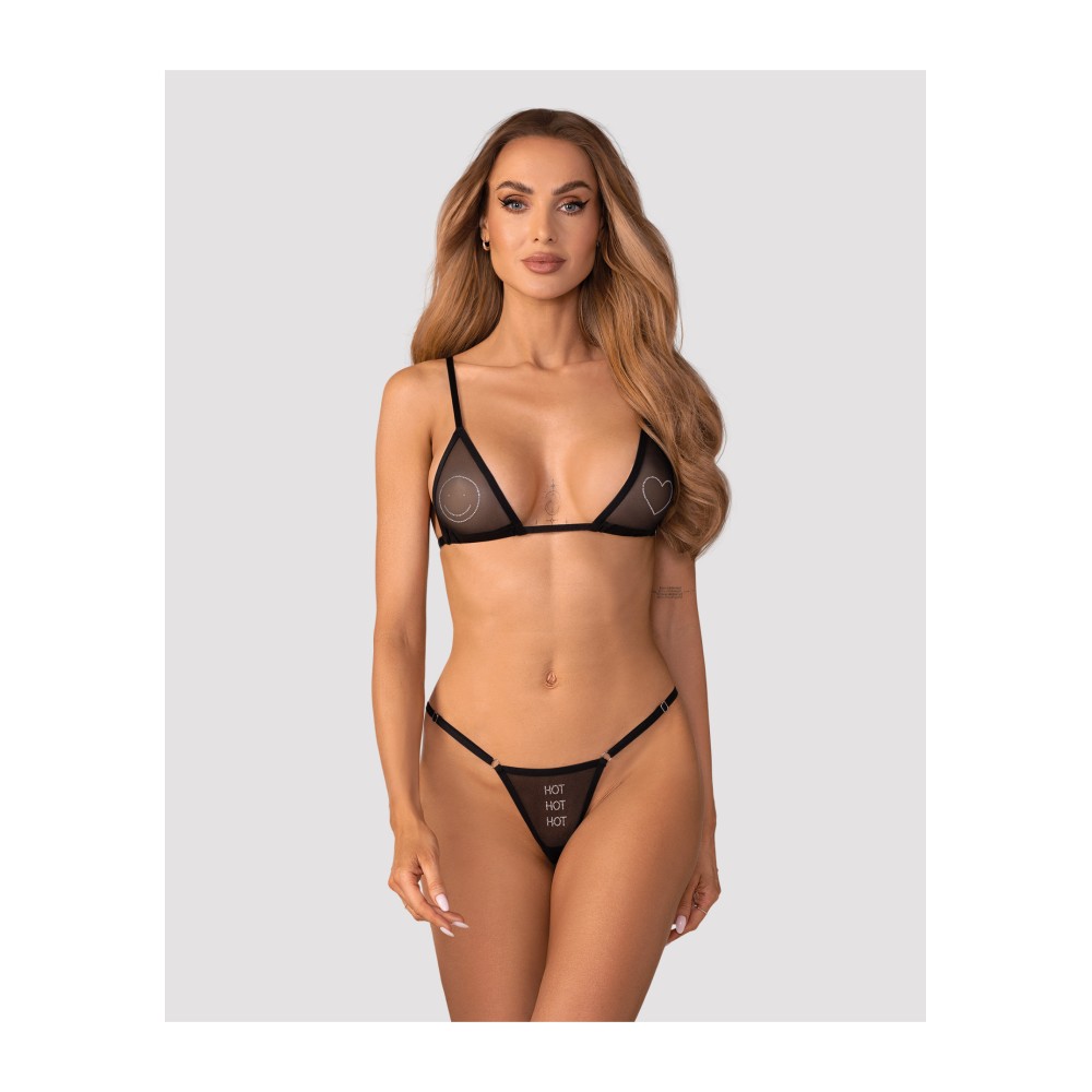 Фото  комплект еротичної білизни obsessive wet me (бюстгальтер + стрінги), чорний,